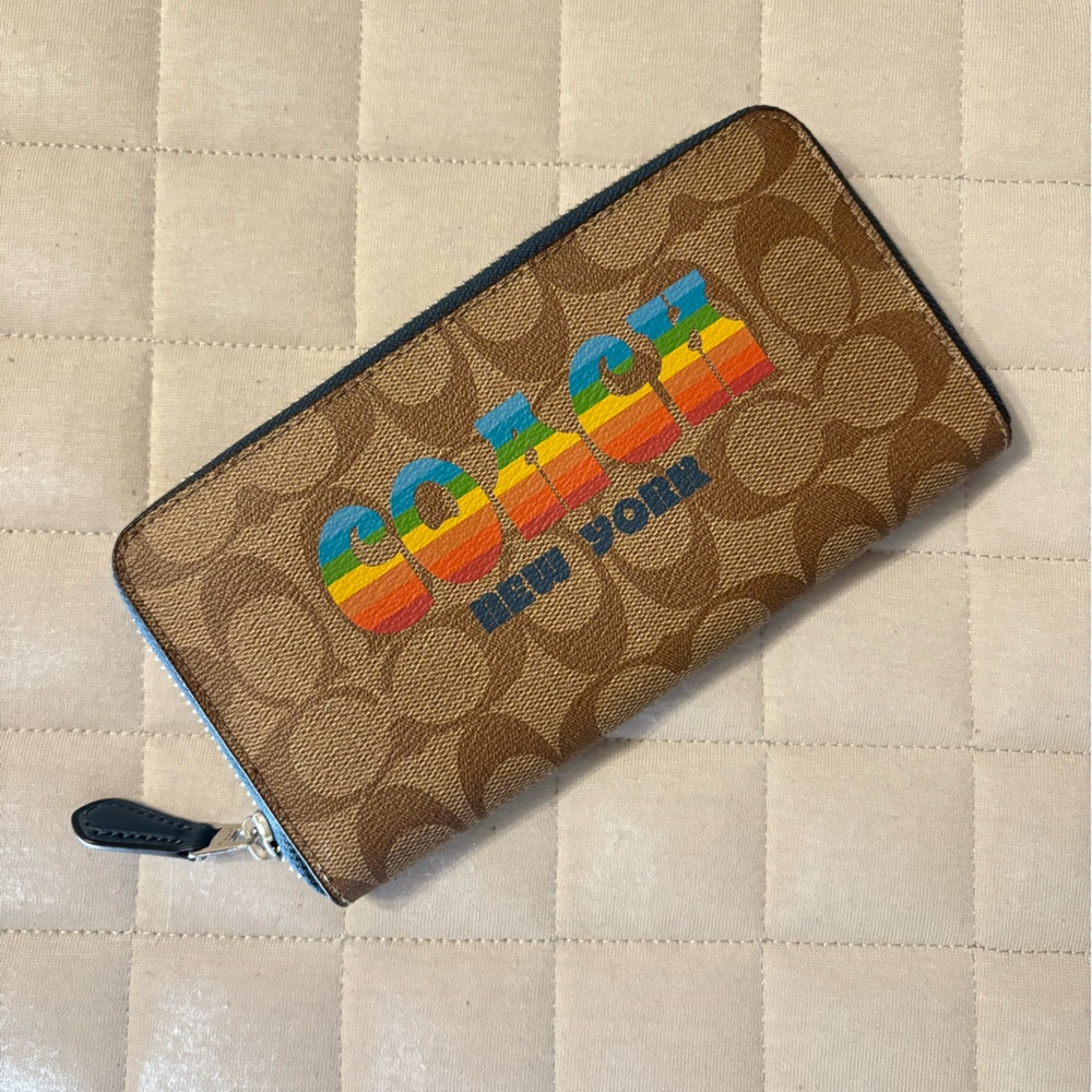 Coach Tan Wallet with Colorful Logo - New York